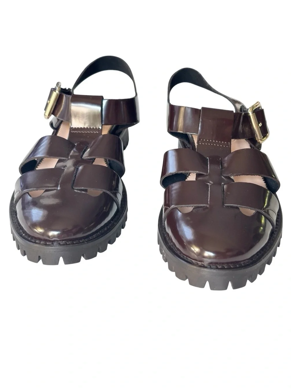 J. Crew Fisherman lug-sole sandals in Rich Hickory with gold toned buck|e | 7.5